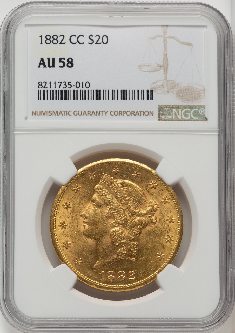 1882 CC US Gold $20 Liberty Head Double Eagle - NGC AU 58 [V-HA
