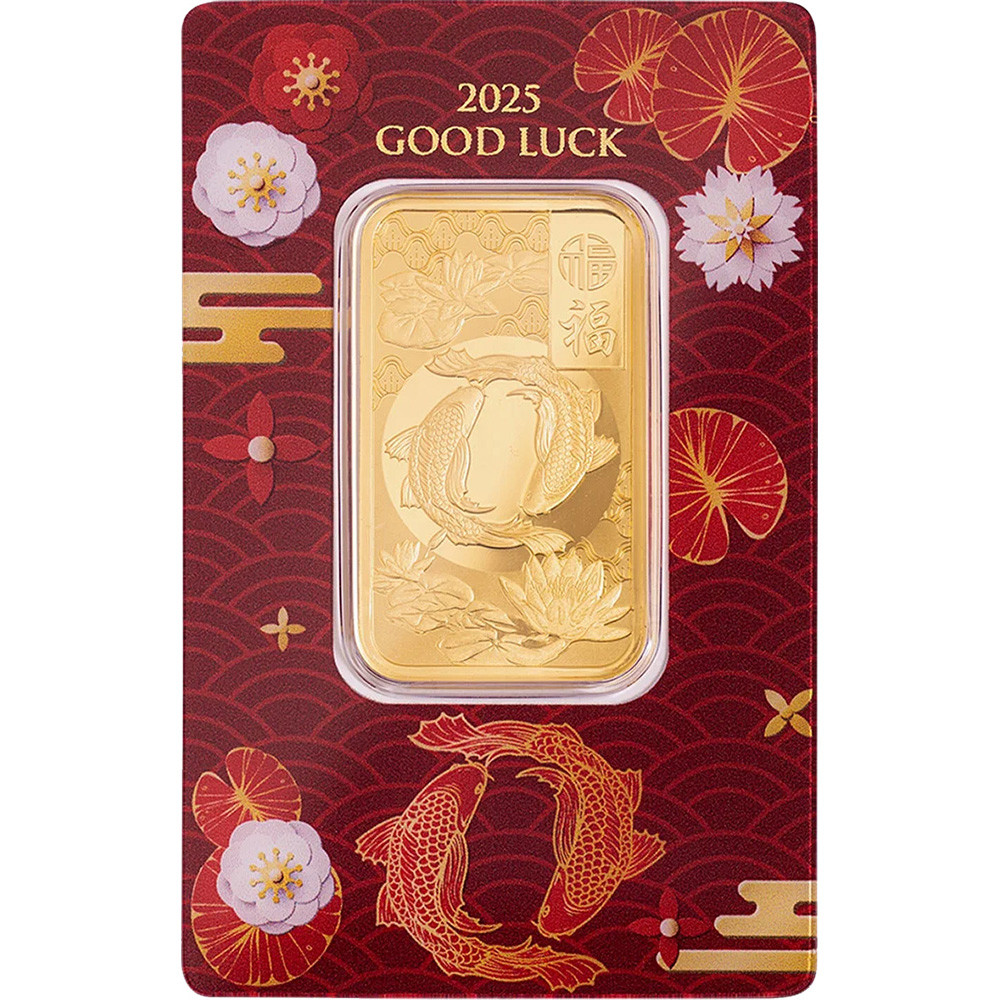 ポプジョイミント記念　fine gold 9999／メタル 2025 1 oz PAMP Suisse Good Luck Koi Fish Gold Bar .9999 Fine (in