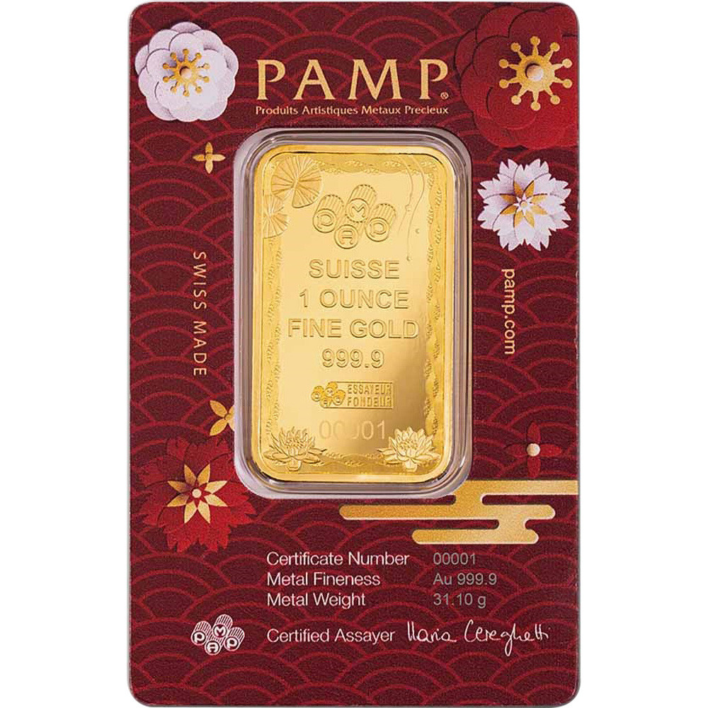 1 oz Gold Bar PAMP 2025 Good Luck Koi Fish 999.9 Fine in Sealed