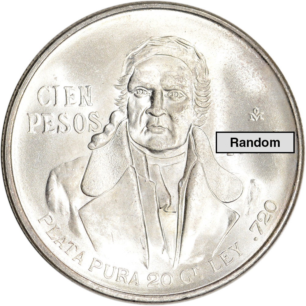 100 Peso Mexican Silver Coin - (1977-1979) - Avg Circ [77-79-MX