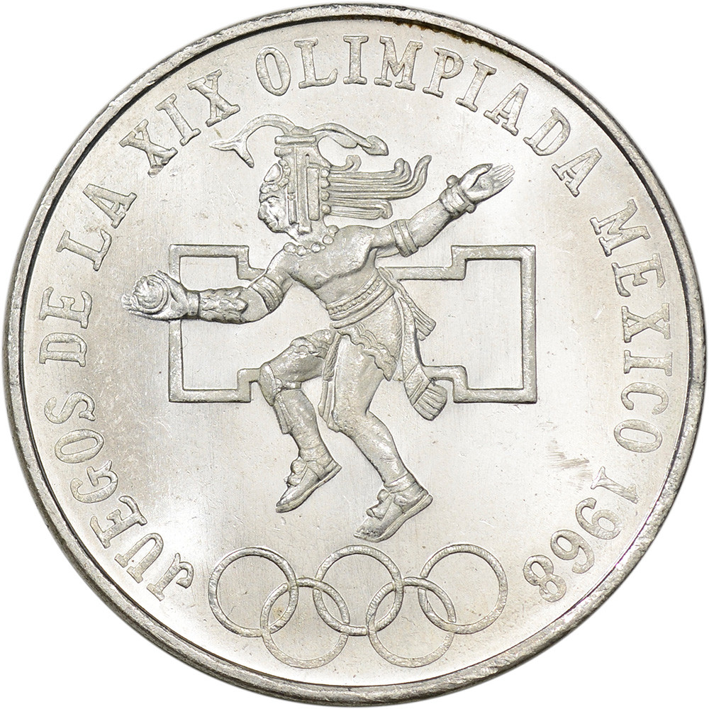 1968 25 Peso Mexican Olympic Silver Coin - Avg Circ [68-MX-S25PESO