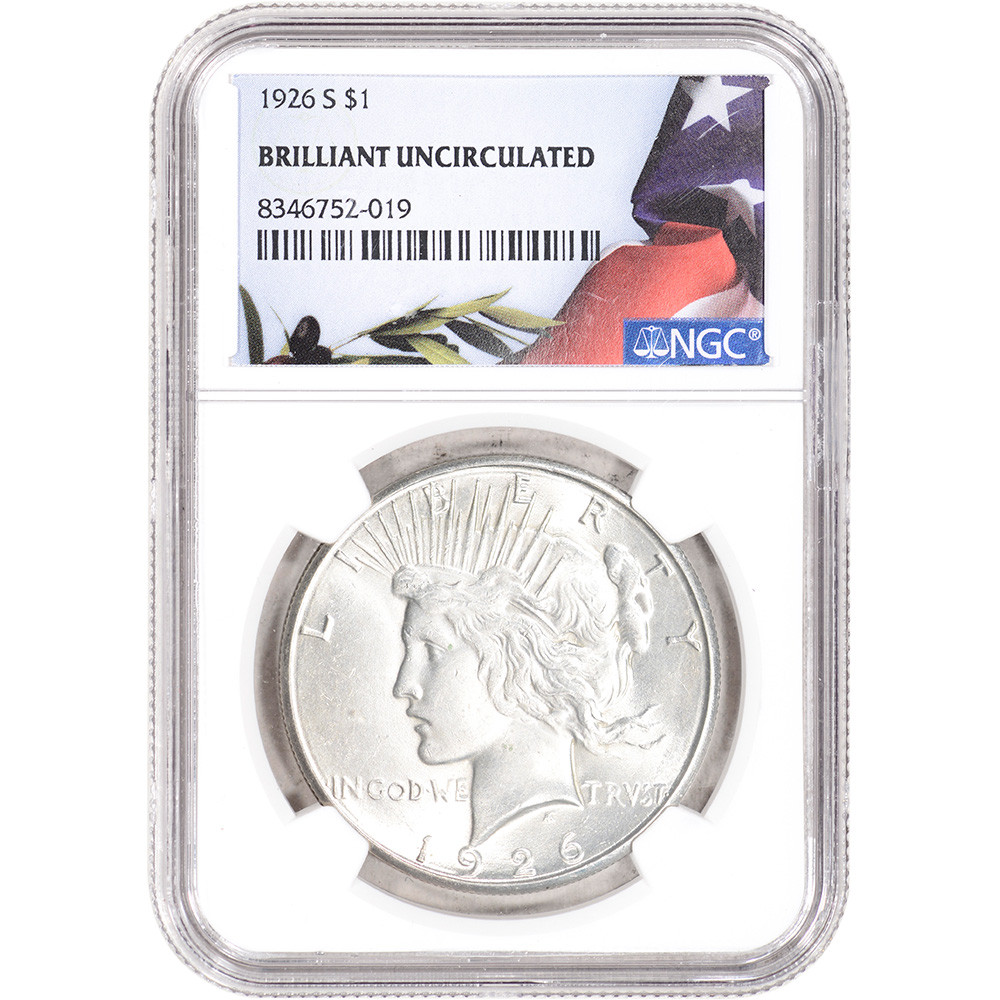 1926-S US Peace Silver Dollar Coin $1 - NGC Brilliant Uncirculated