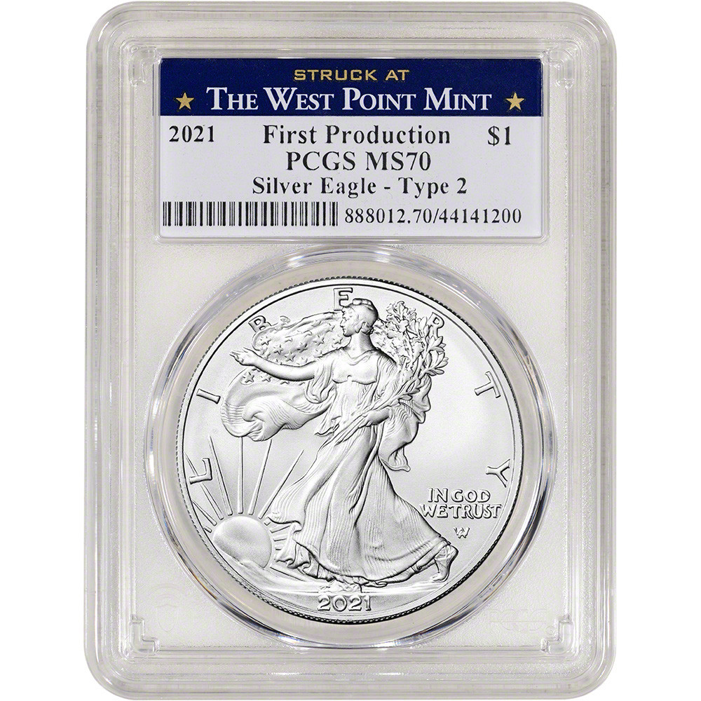 2021 American Silver Eagle Type 2 - PCGS MS70 First Production WP