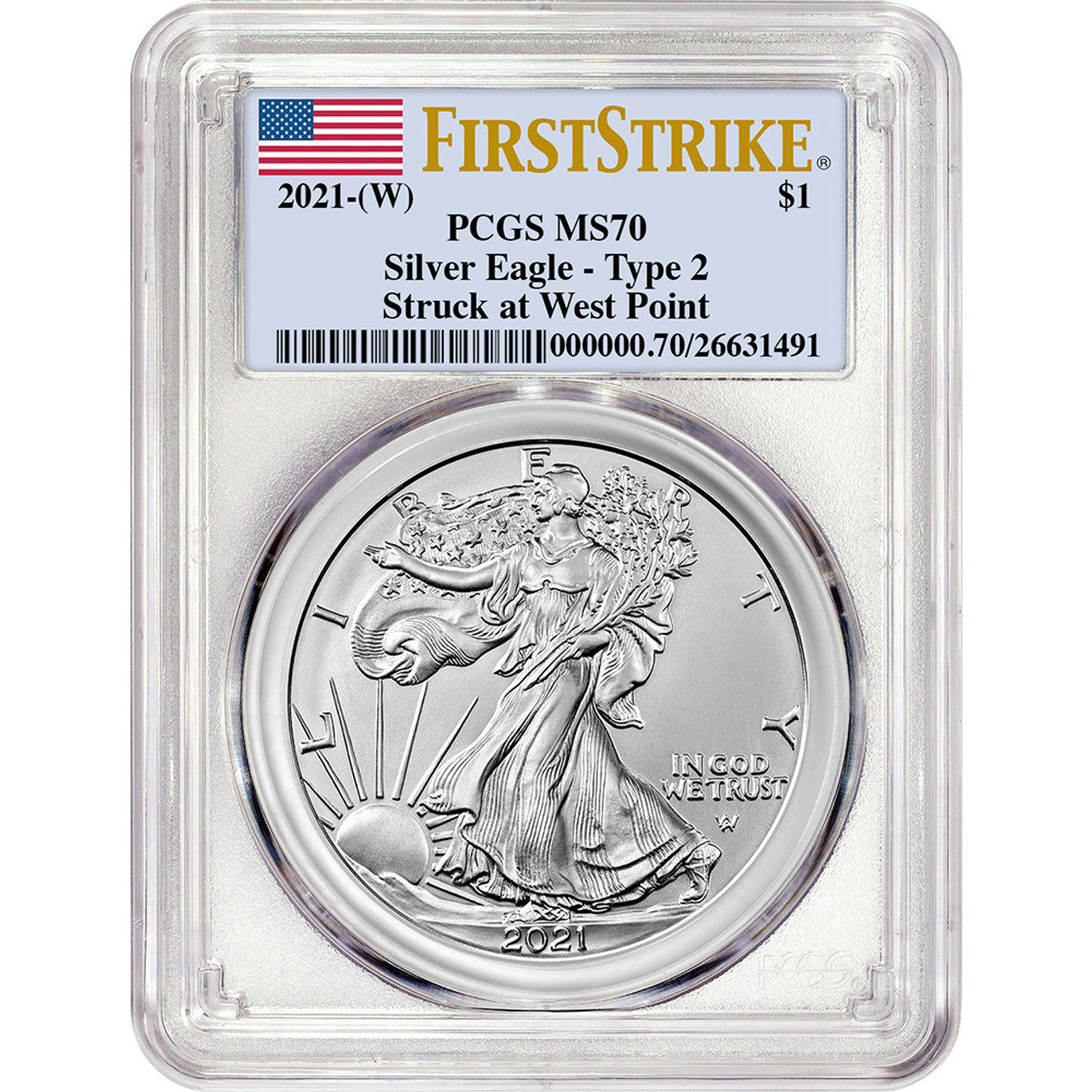 2021 (W) American Silver Eagle Type 2 - PCGS MS70 First Strike [21 