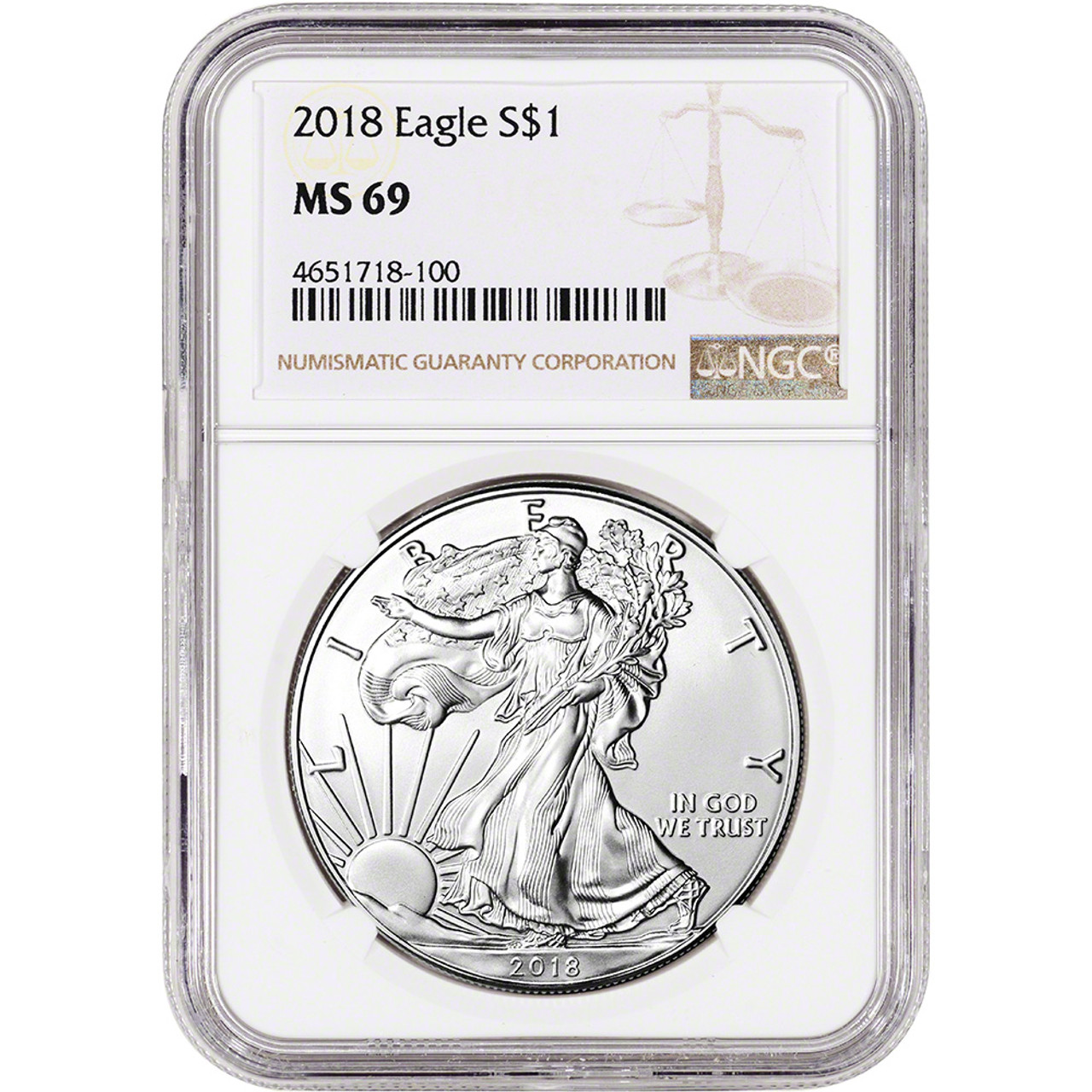 シルバーイーグル 2018年 PCGS MS69 2018 American Silver Eagle - NGC MS69 [18-ASE-N-MS69-NSL