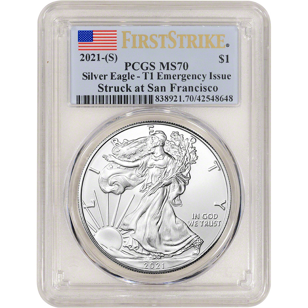 2021 (S) American Silver Eagle PCGS MS70 First Strike Flag Label