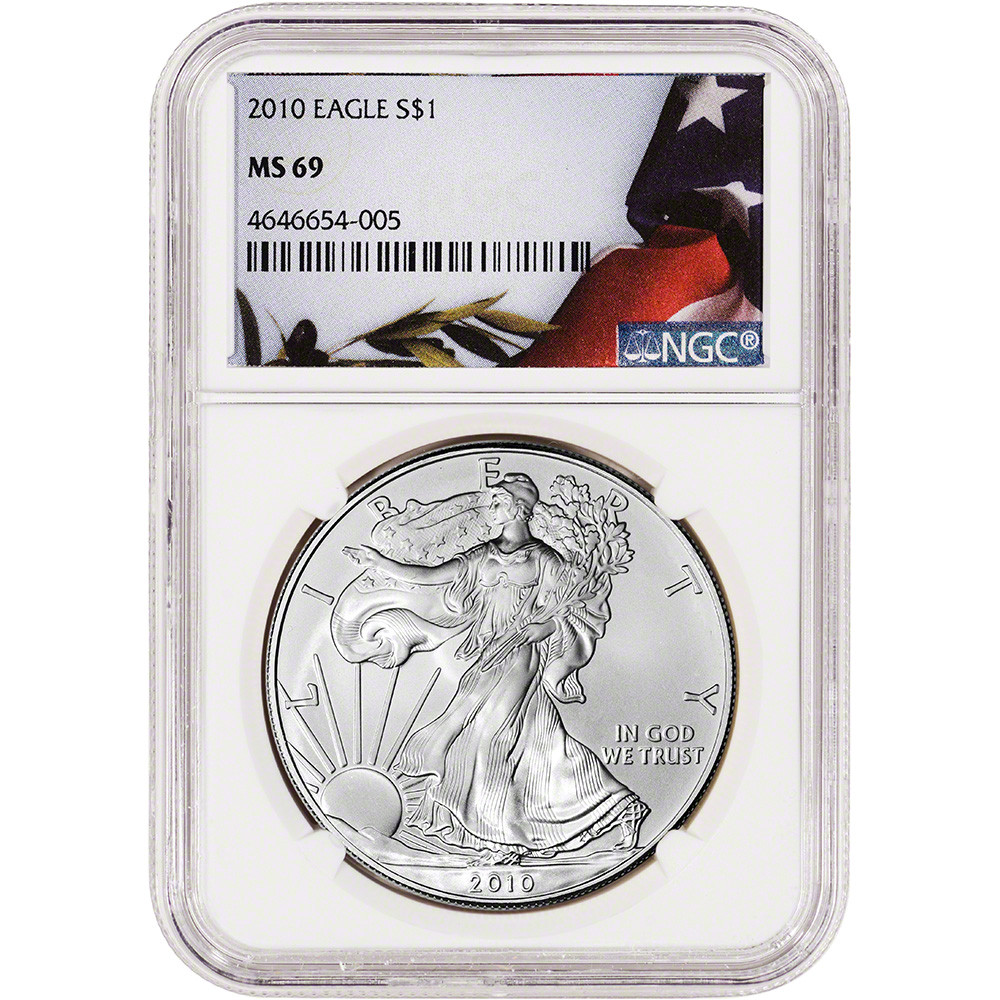2010 American Silver Eagle - NGC MS69 Flag Label [10-ASE-N-MS69