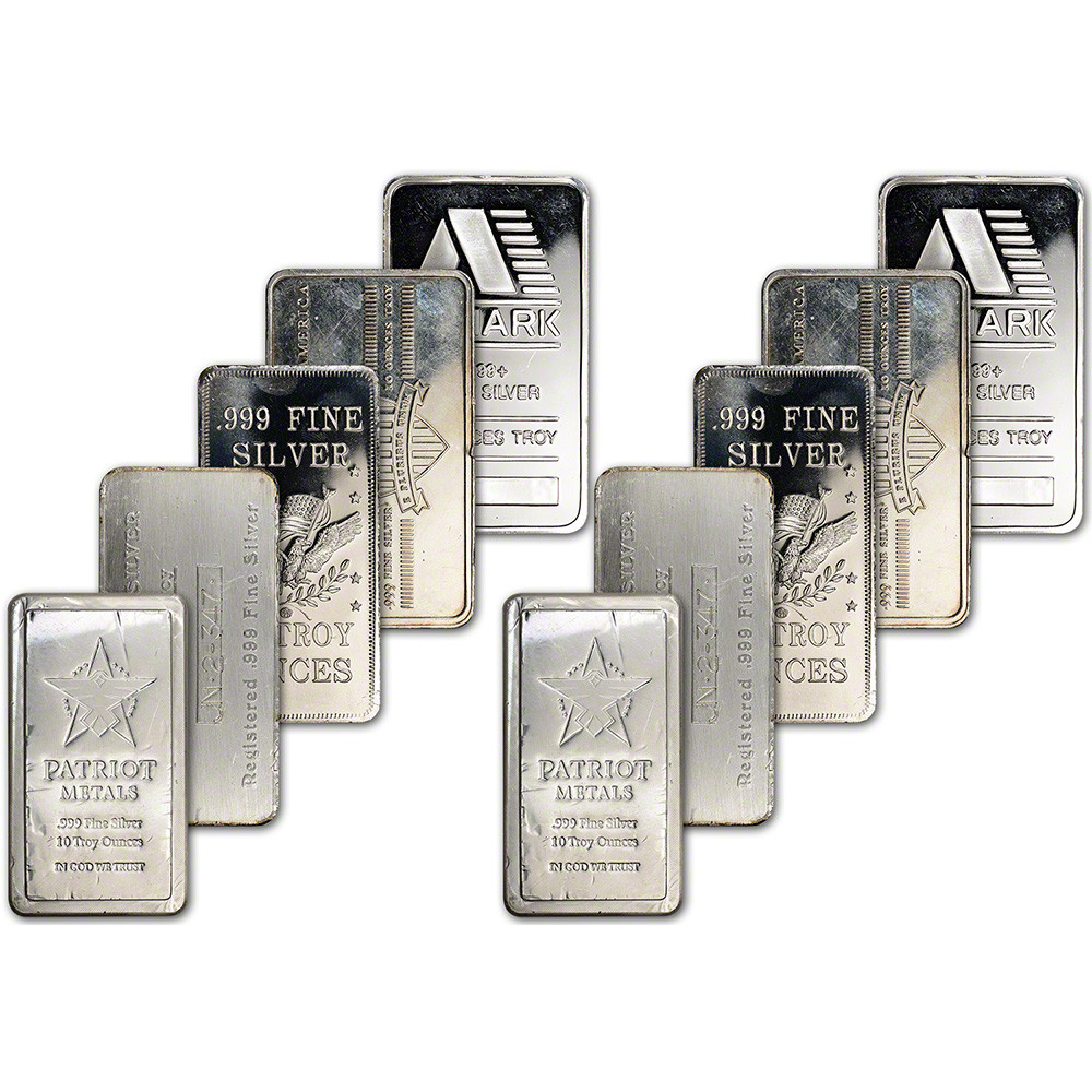 TEN (10) 10 oz. Silver Bar - Random Brand - Secondary Market