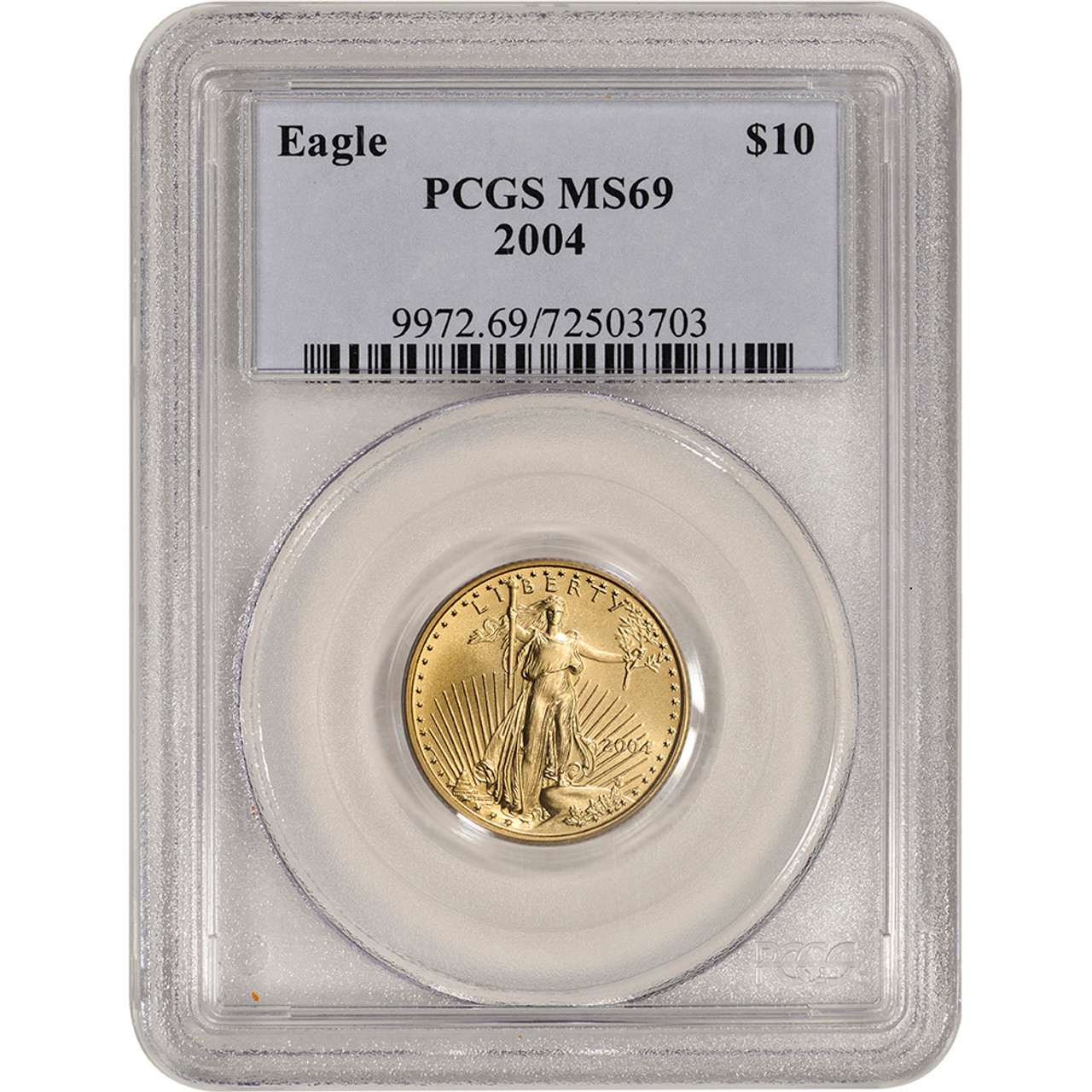 アメリカ 2004 イーグル銀貨　PCGS鑑定　MS69 2004 American Gold Eagle 1/4 oz $10 - PCGS MS69 [04-AGE-10-P