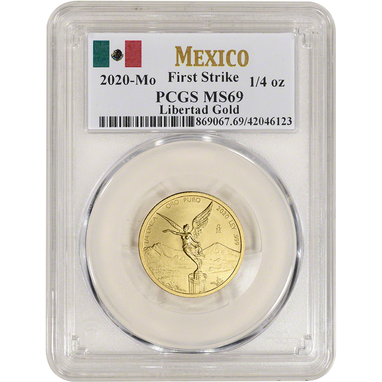 2020 Mo Mexico Gold Libertad 1/4 oz 1/4 Onza - PCGS MS69 First