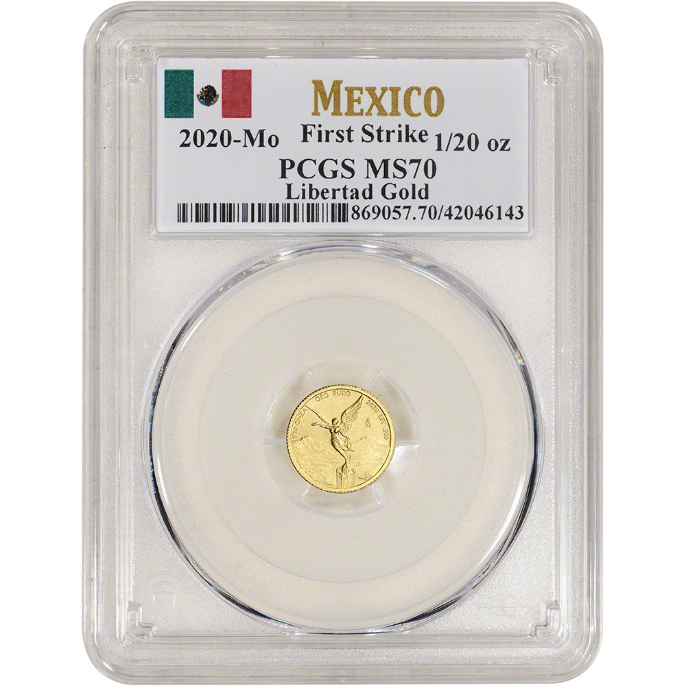 2020 Mo Mexico Gold Libertad 1/20 oz 1/20 Onza - PCGS MS70 First