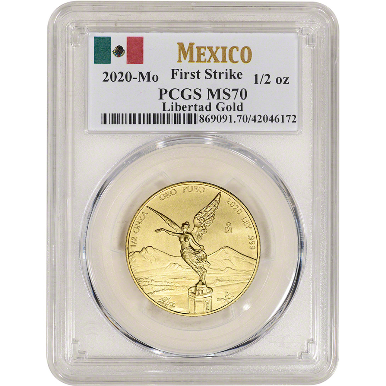 2020 Mo Mexico Gold Libertad 1/2 oz 1/2 Onza - PCGS MS70 First