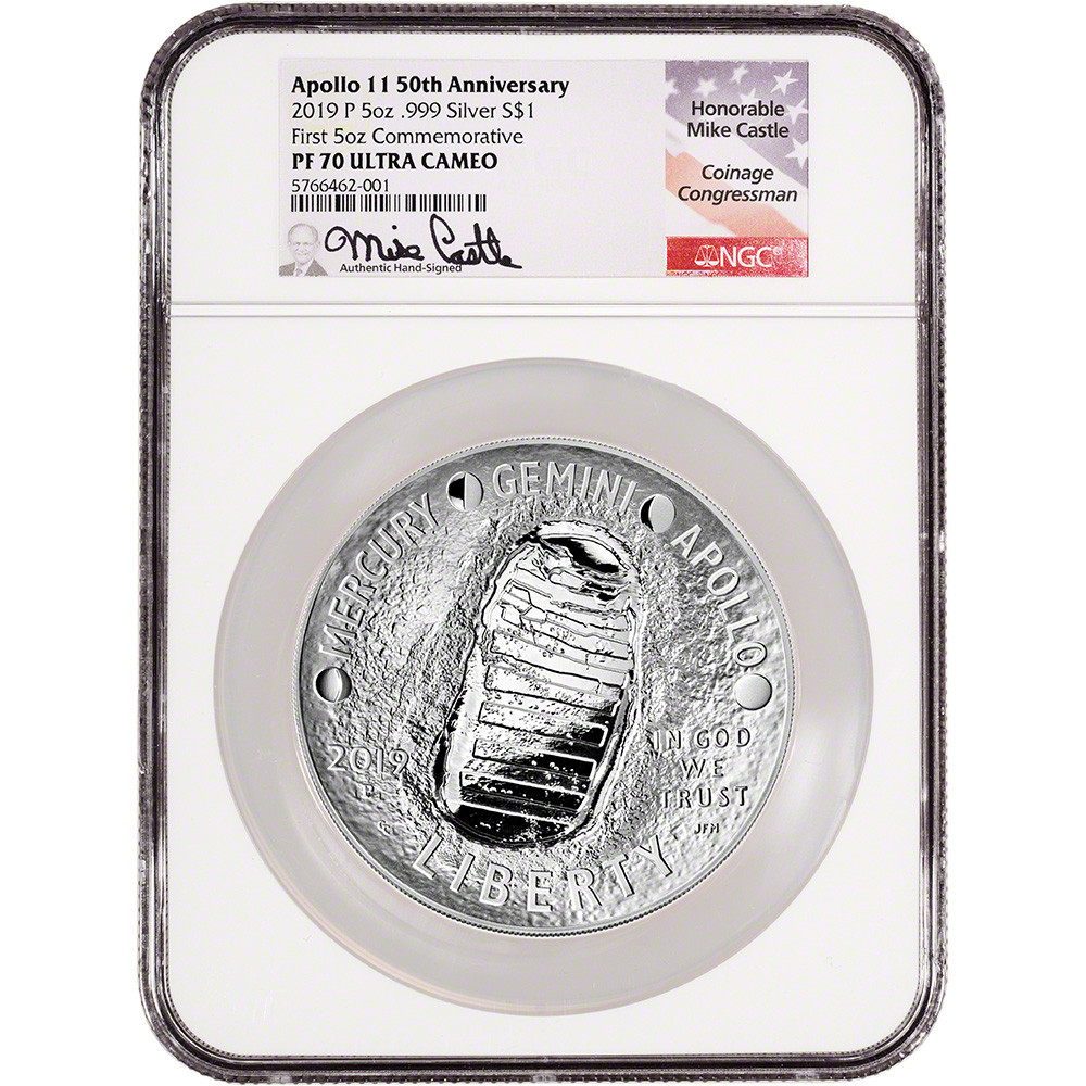 2019 P Apollo 11 Commemorative 5 oz Proof Silver $1 NGC PF70