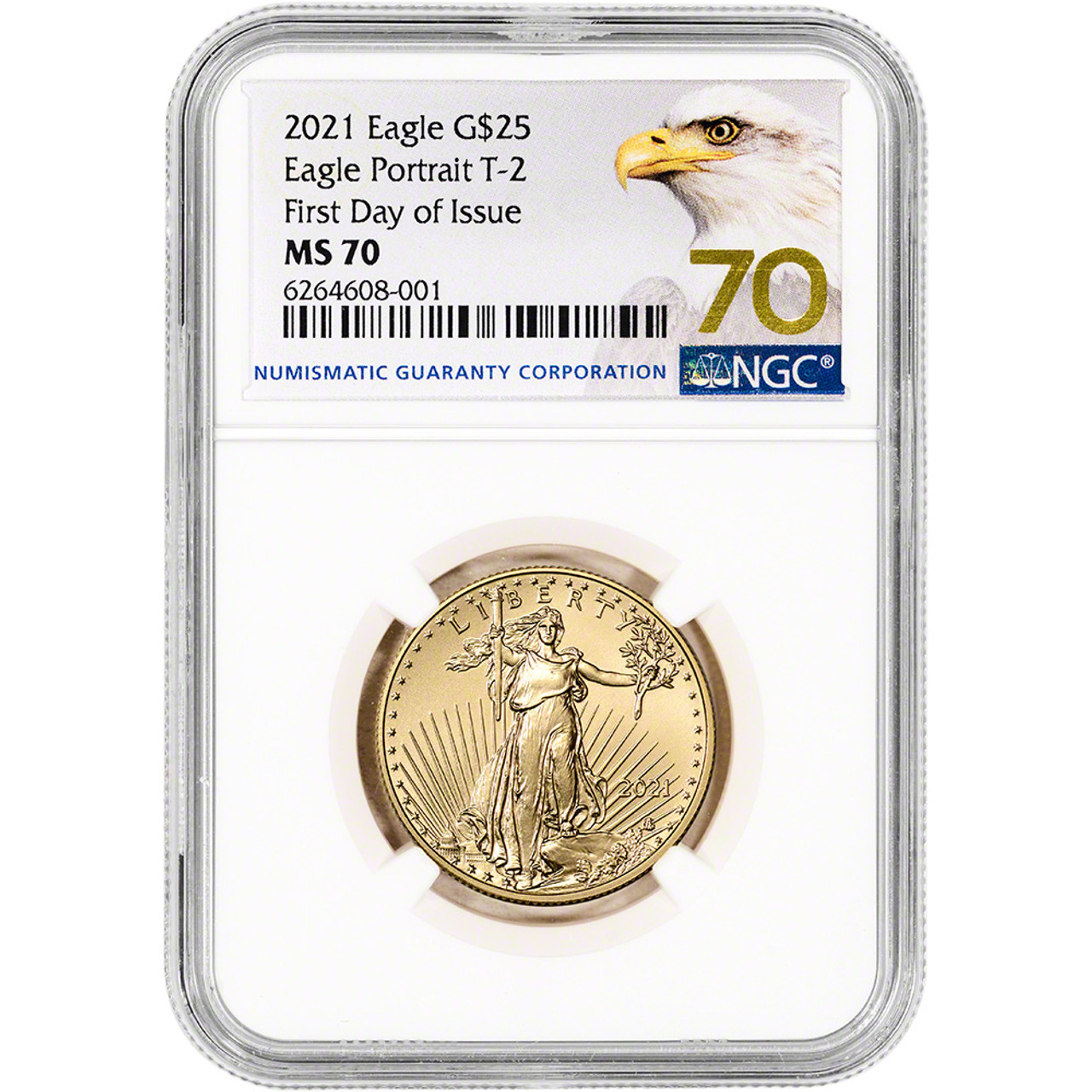 2021 American Gold Eagle Type 2 1/2 oz $25 NGC MS70 First Day