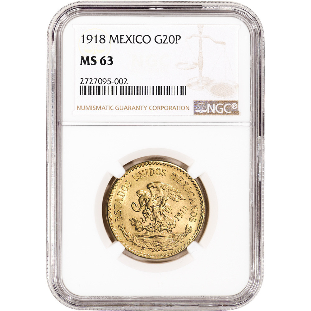 1918 Mexico Gold 20 Pesos - NGC MS63 [WG-02411] - Liberty Coin