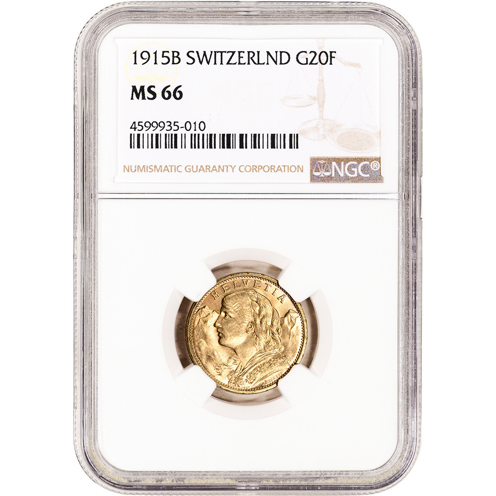1915 B Switzerland Gold 20 Francs - NGC MS66 [WG-02540] - Liberty Coin