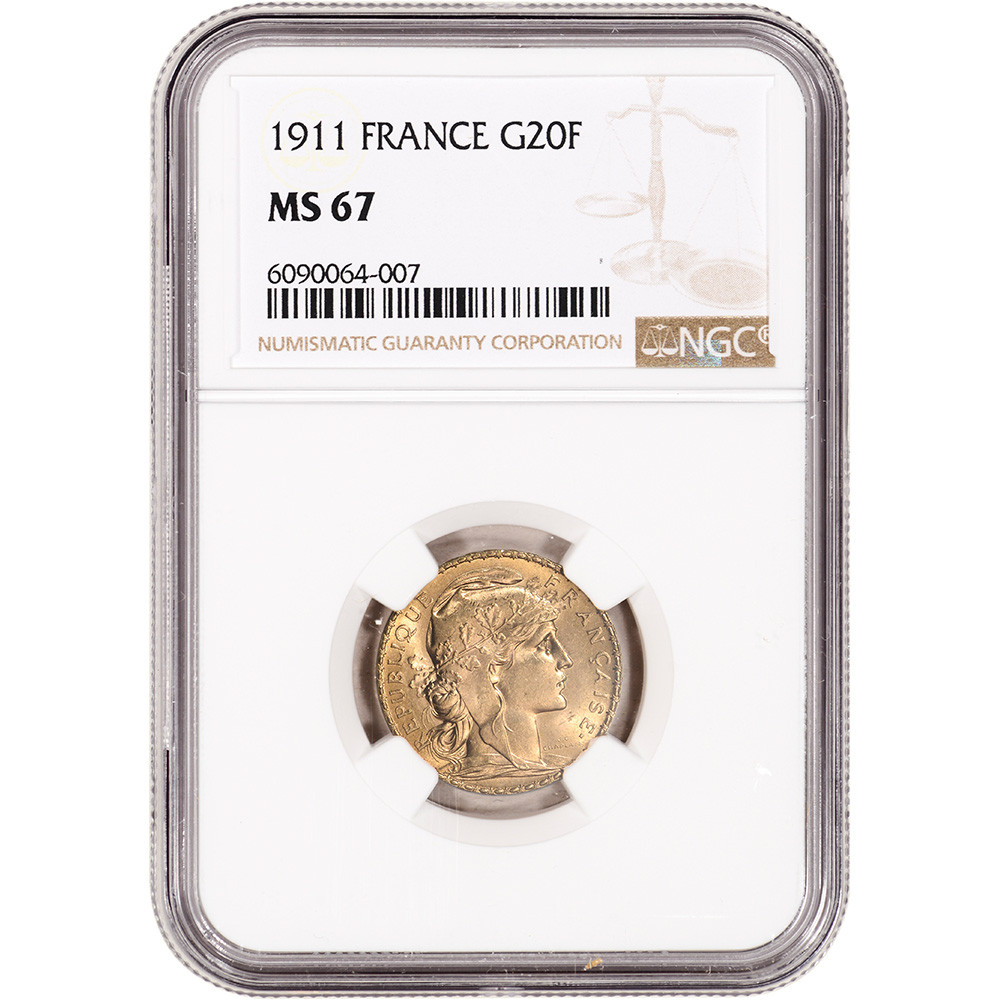 1911 France Gold 20 Francs - NGC MS67 [WG-02363] - Liberty Coin