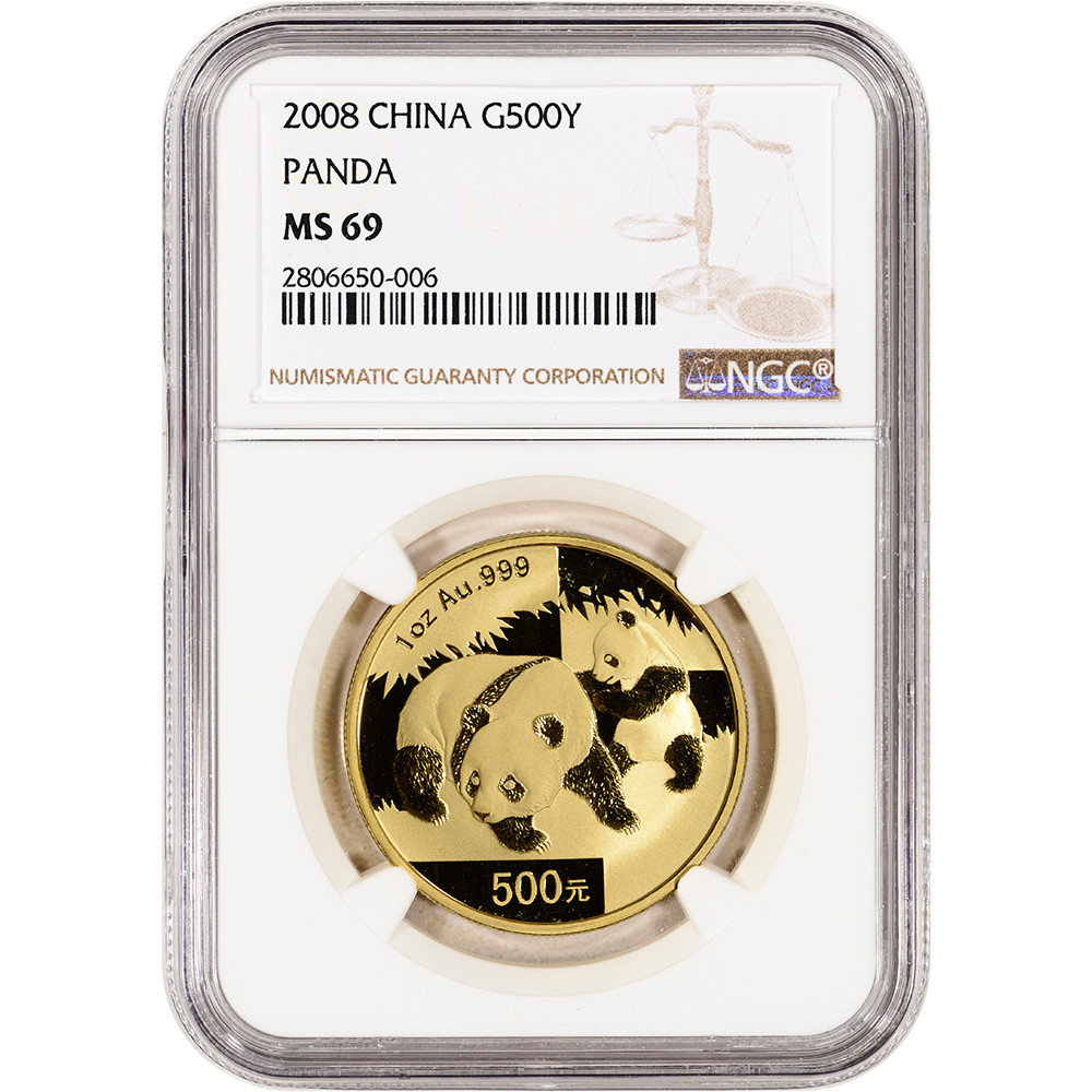 2008 China Gold Panda (1 oz) 500 Yuan - NGC MS69 [08-CGP-500Yn-N