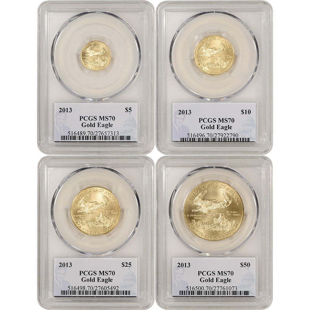 2013 American Gold Eagle 4-pc Year Set - PCGS MS70 Philip Diehl