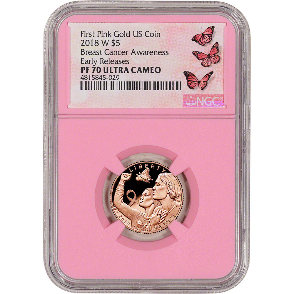 Gold Presting プラチナローズ　新品未使用 2018 W US Gold $5 Breast Cancer Commemorative Proof NGC PF70 Early