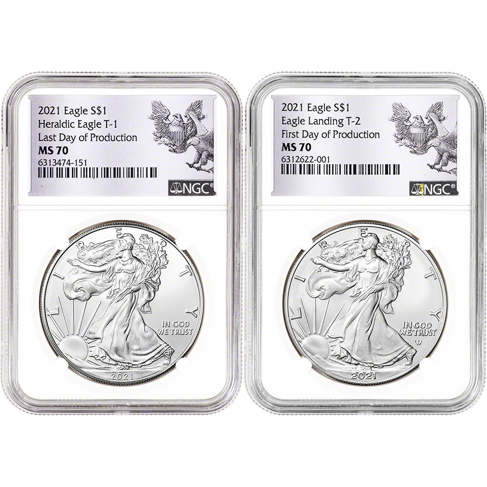 2021 2022 アメリカ イーグル銀貨 １オンスセット 2021 $1 T1 and T2 American Silver Eagle Set Last Day & First Day