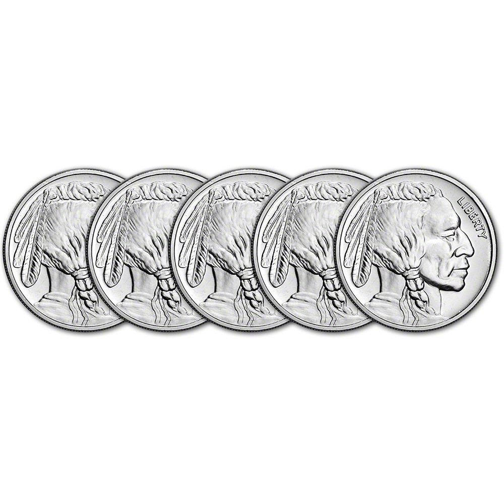 FIVE (5) 1 oz Silver Round CNT Buffalo Design .9999 Fine [SILVER
