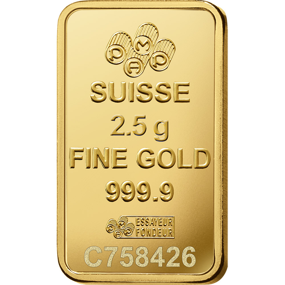 2.5 gram Gold Bar - PAMP Suisse - Fortuna - 999.9 Fine Box of 25