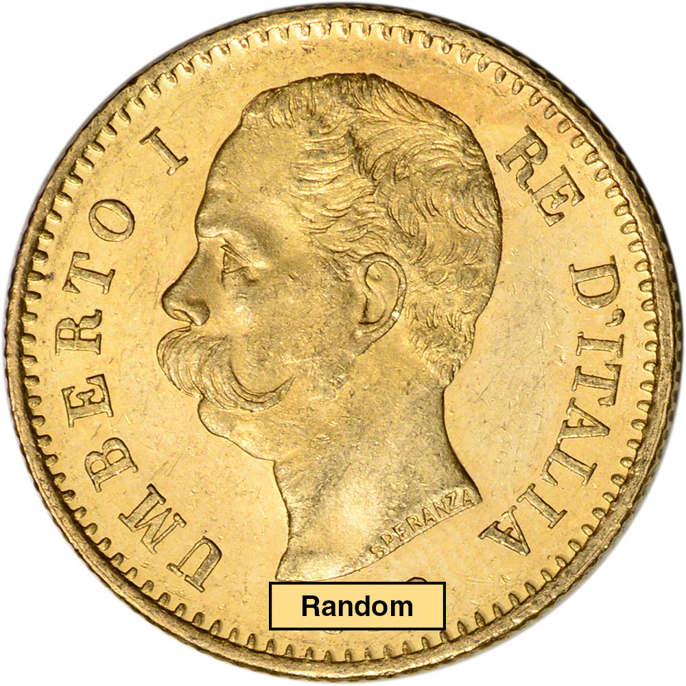 Italy Gold 20 Lire Umberto I .1867 oz - XF/AU - Random Date [X-IT