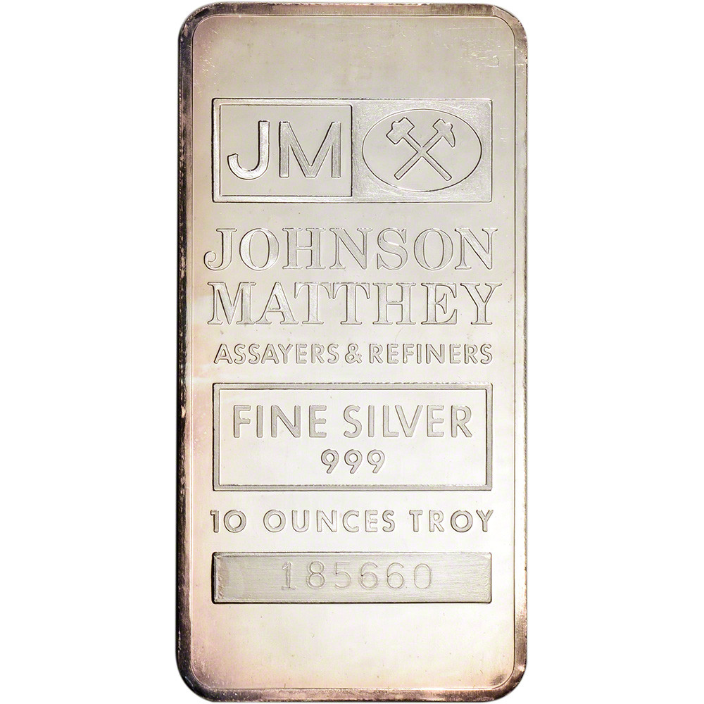 10 oz. JM Silver Bar - Johnson Matthey .999 Fine - Secondary