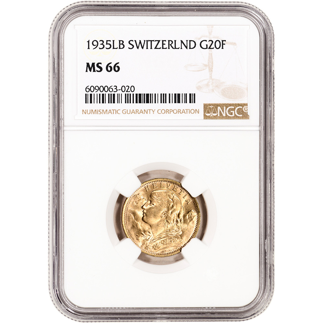 人気の店スイス 1935LB 20Fr金貨 NGC MS66 金製