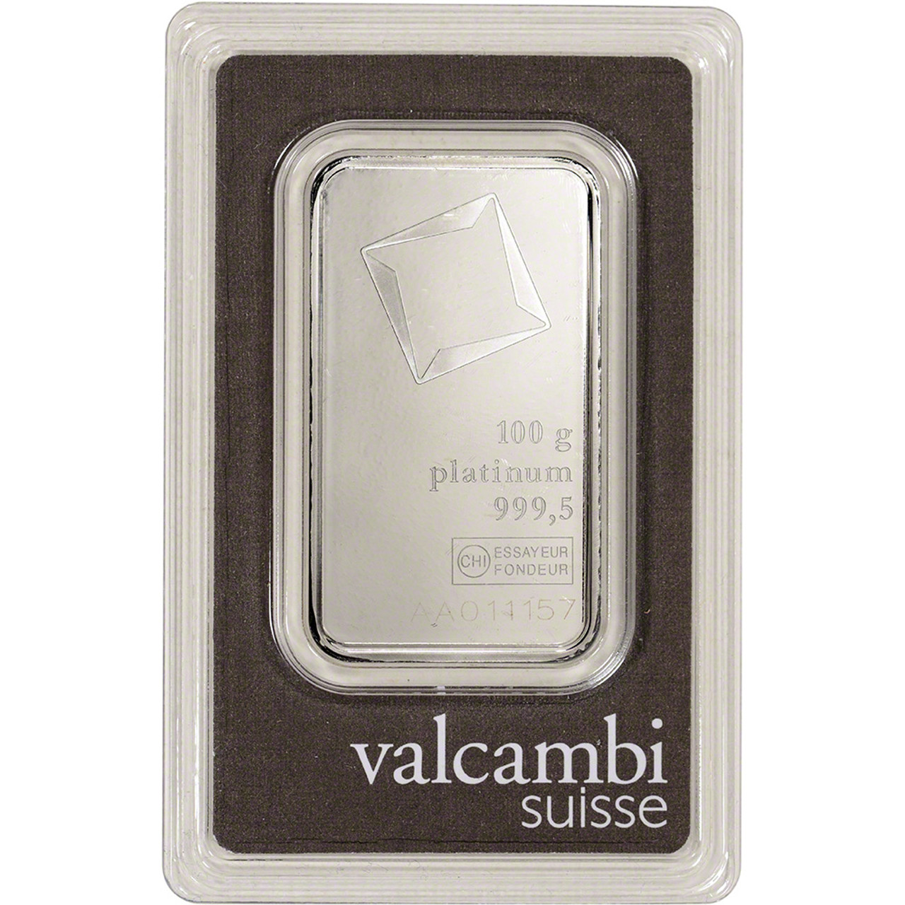 100 gram Platinum Bar - Valcambi Suisse - 999.5 Fine in Sealed Assay