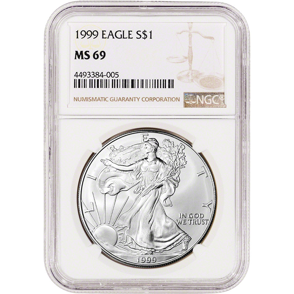 1999 American Silver Eagle - NGC MS69 Large Label [99-ASE-N-MS69