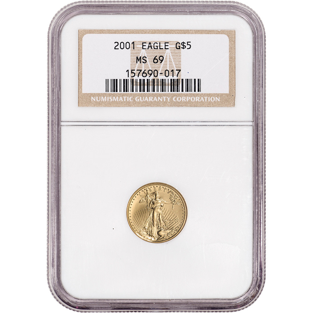 銀貨 米国 アメリカンイーグル 2001年　ゴールドカメオ 2001 American Gold Eagle (1/10 oz) $5 - NGC MS69 [01-AGE-5-N-MS69