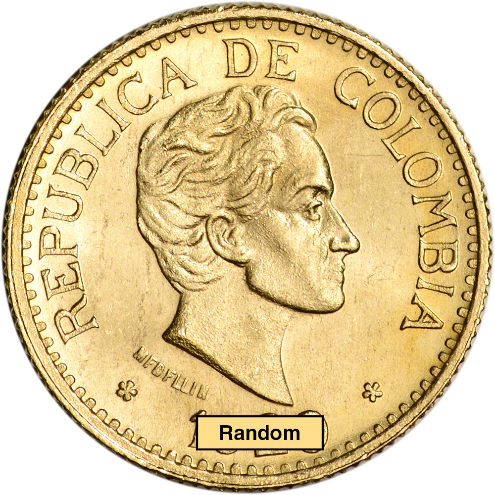 Colombia Gold 5 Pesos .2355 oz - AU/BU - 1924 - 1930 - Bolivar