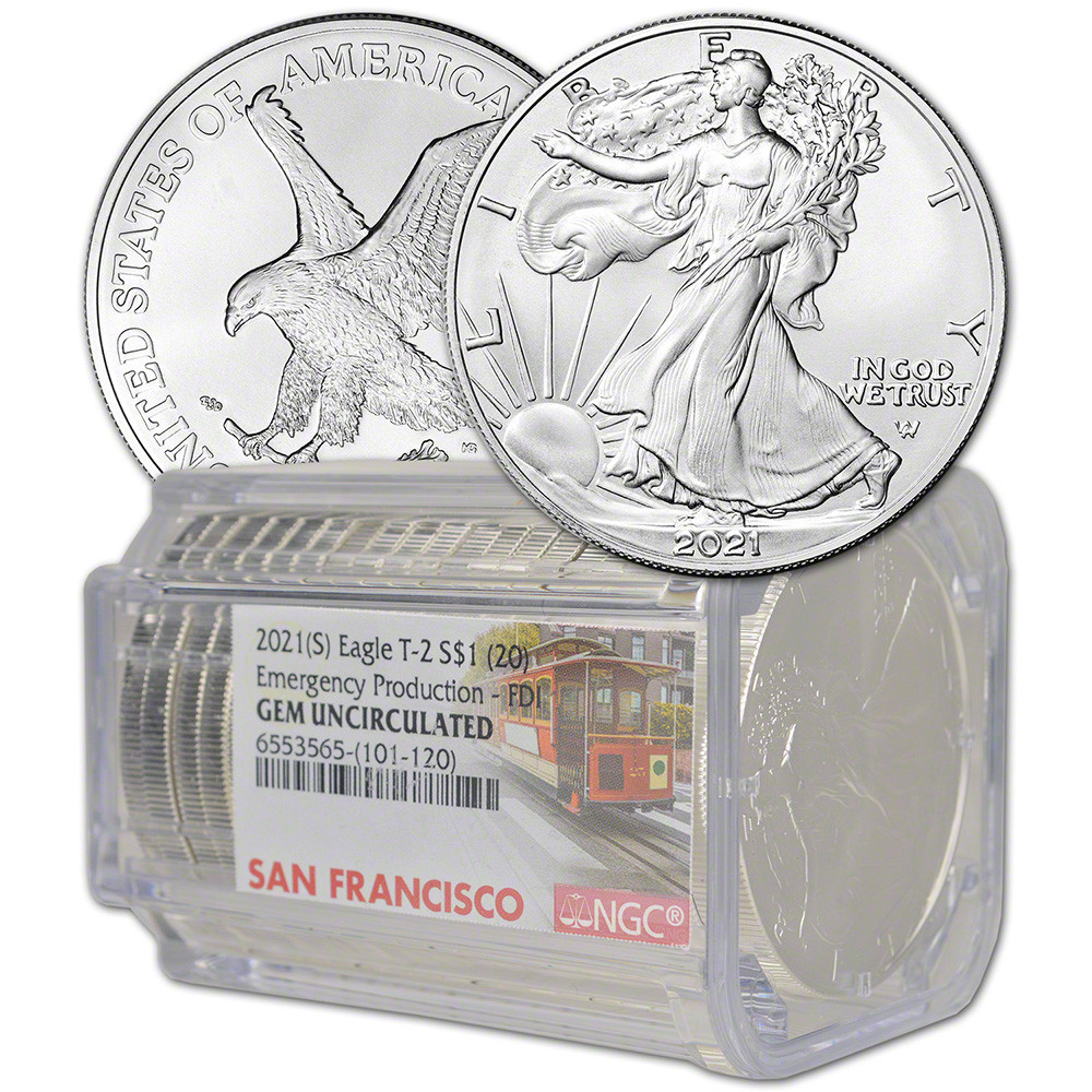Roll of 20 2021 (S) American Silver Eagle Type 2 NGC Gem Unc First