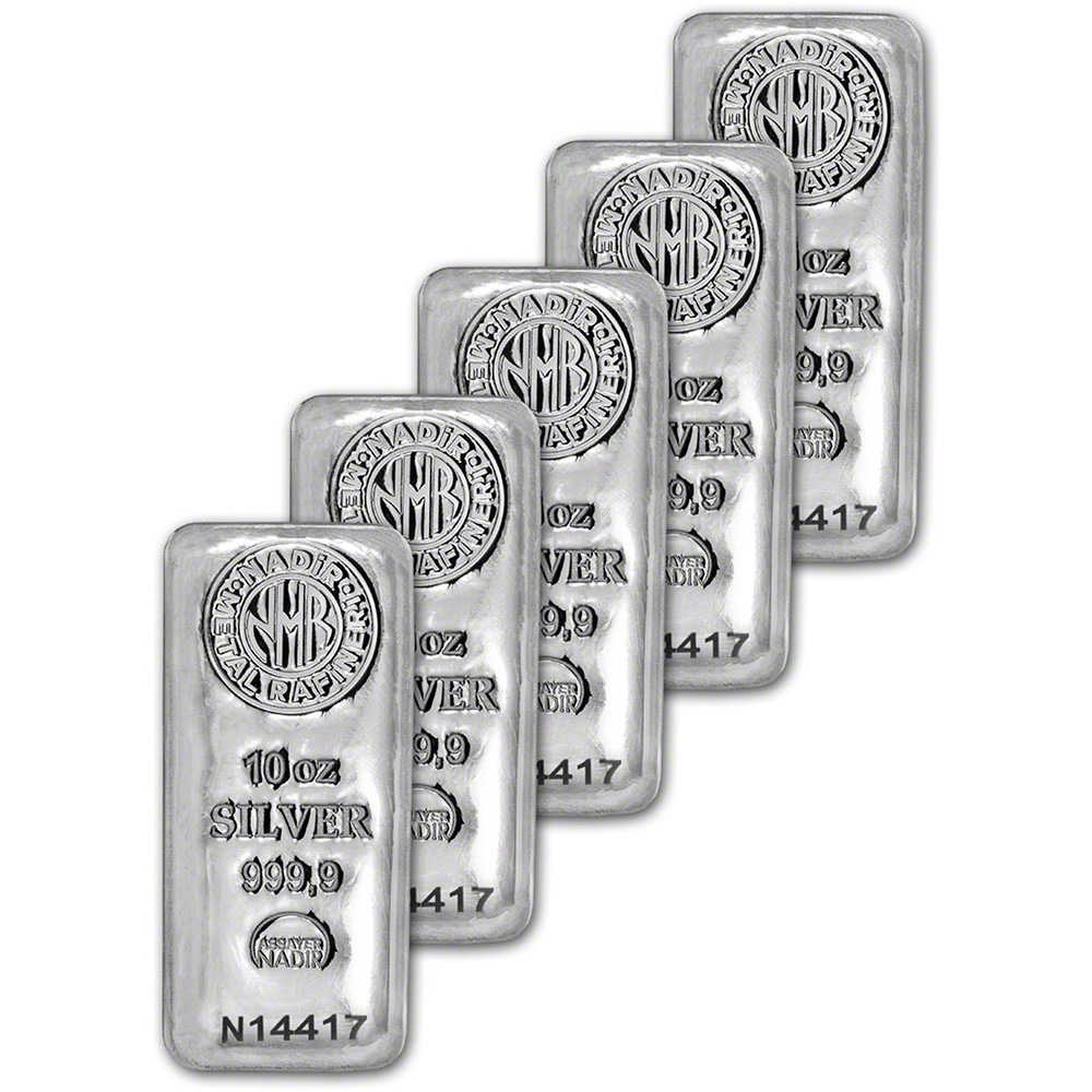 純銀　足銀999.55g FIVE (5) 10 oz. Nadir Metal Rafineri Refinery Silver Bar - 999.9