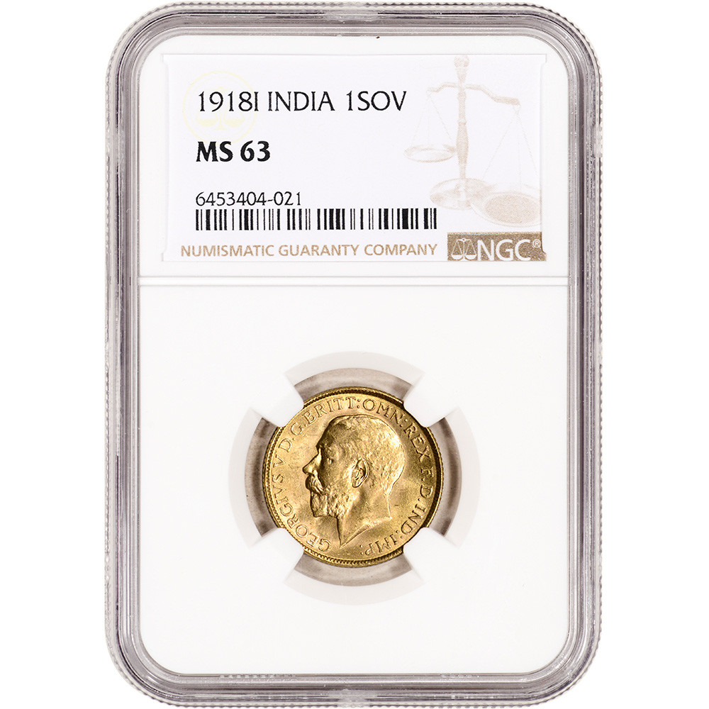 1918 I India British Gold Sovereign - NGC MS63 [WG-02668