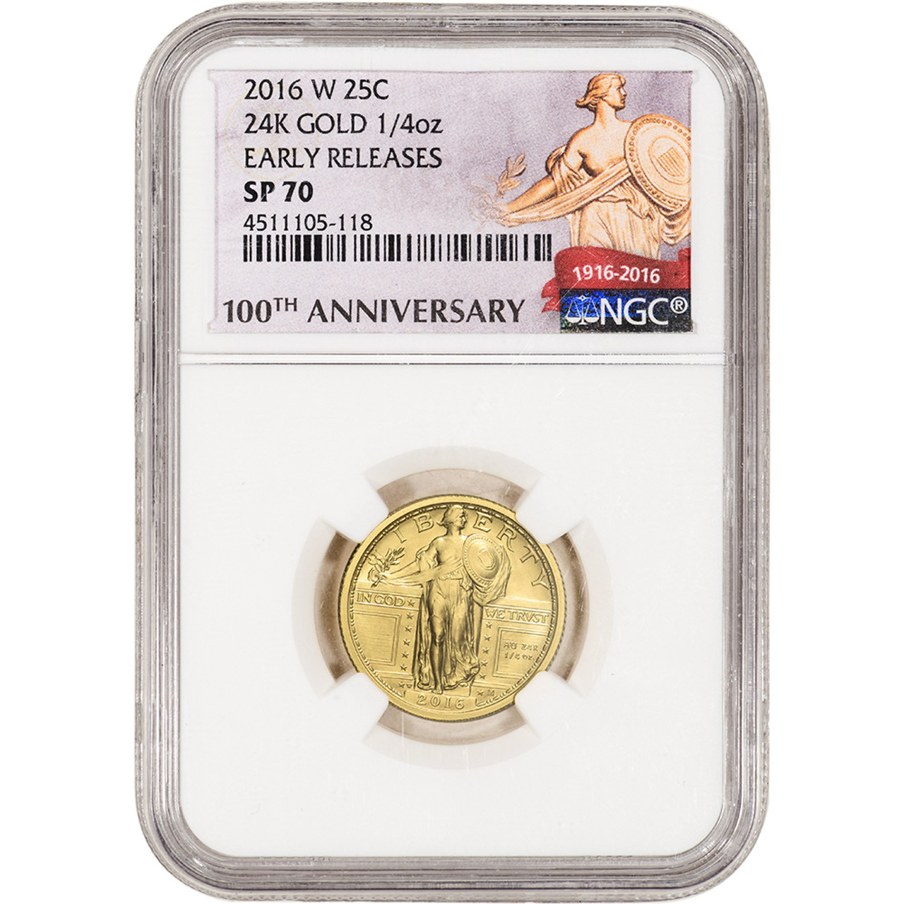 2016 W US Gold Standing Liberty Quarter 1/4 oz 25C - NGC