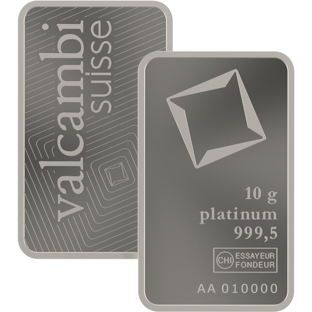 10 gram Platinum Bar - Valcambi Suisse - 999.5 Fine in Sealed