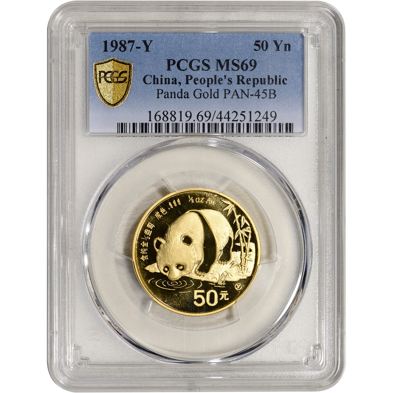 1987 Y China Gold Panda 1/2 oz 50 Yuan - PCGS MS69 PAN-45B [WG