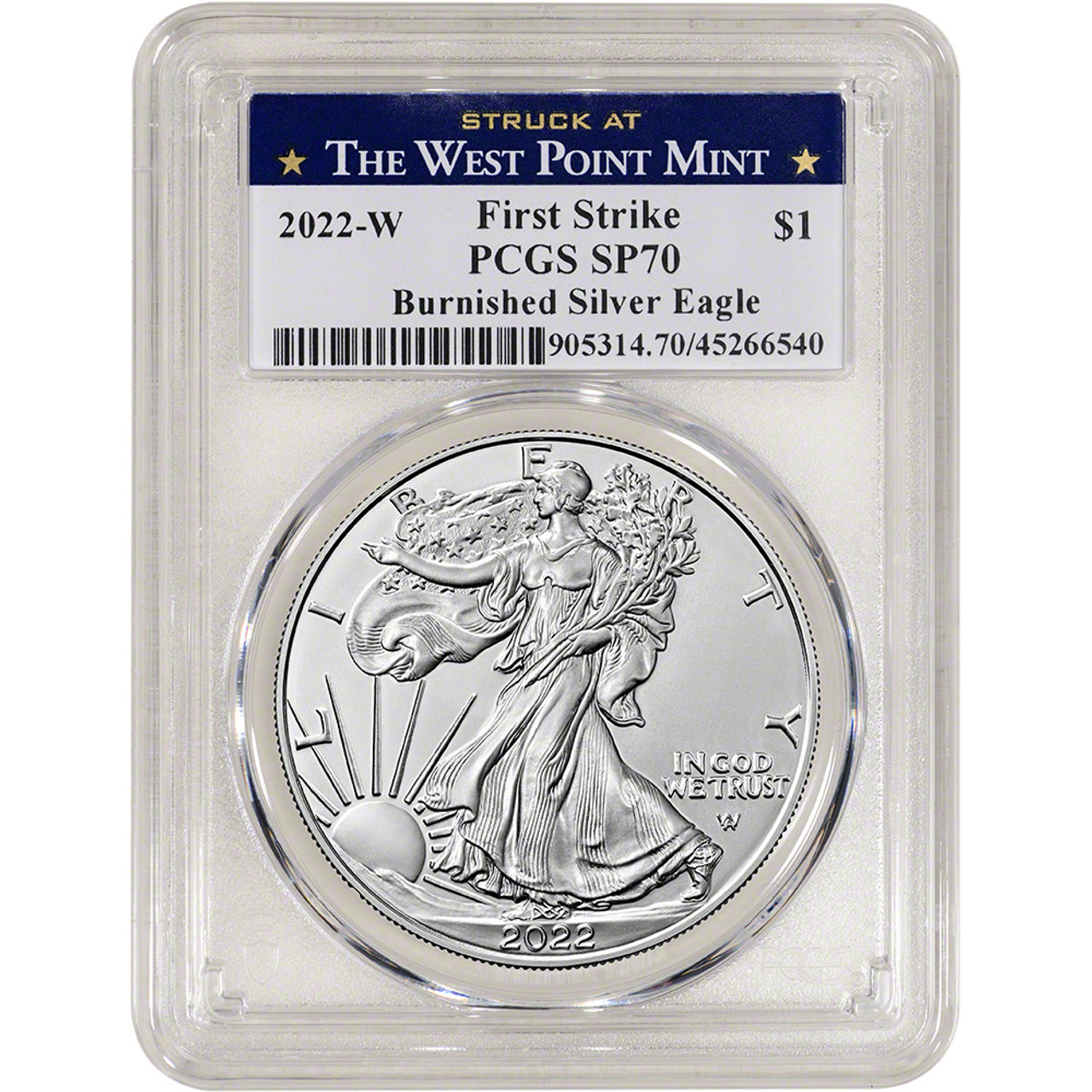 2022 W American Silver Eagle Burnished PCGS SP70 First Strike West