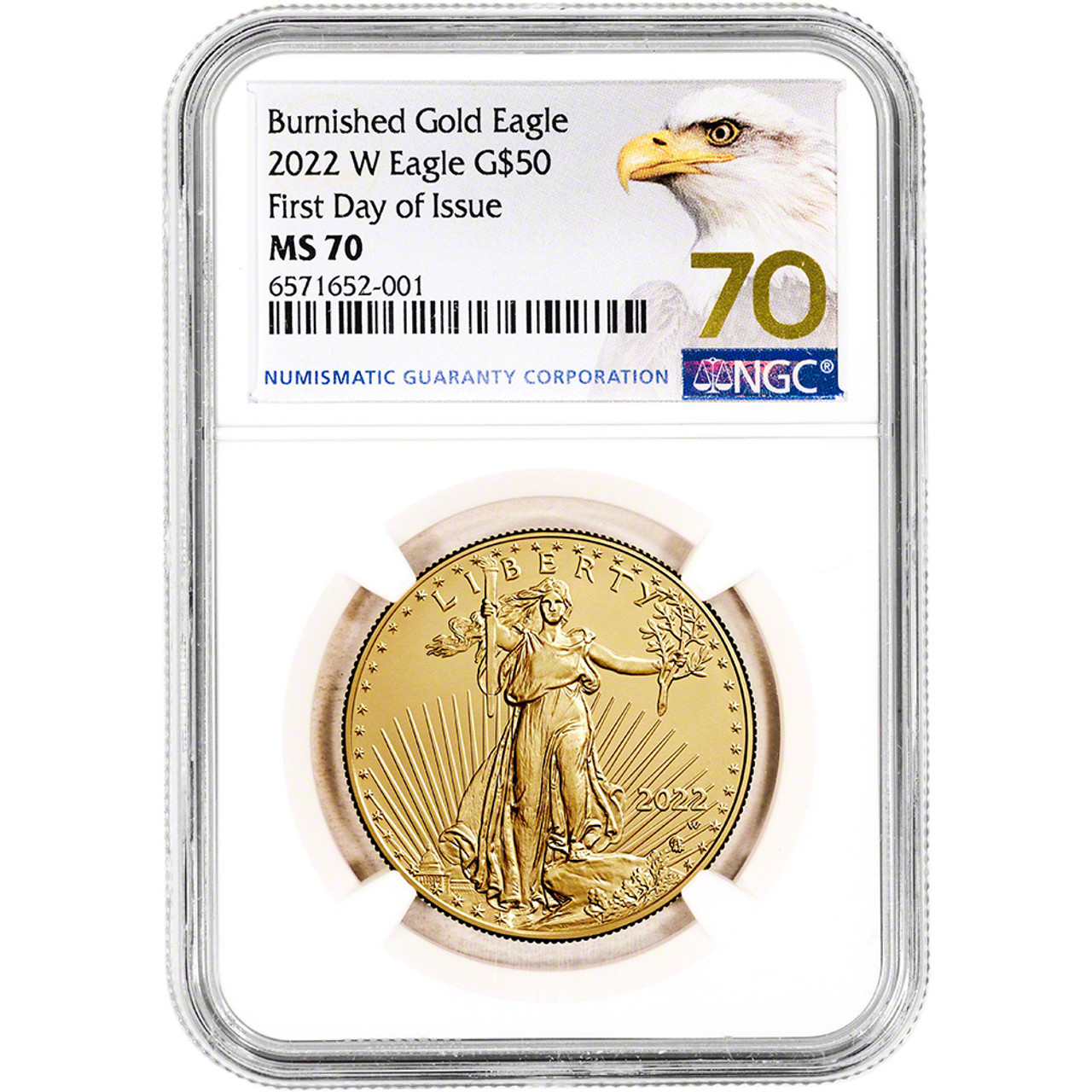 2022 W American Gold Eagle 1 oz Burnished $50 NGC MS70 First Day