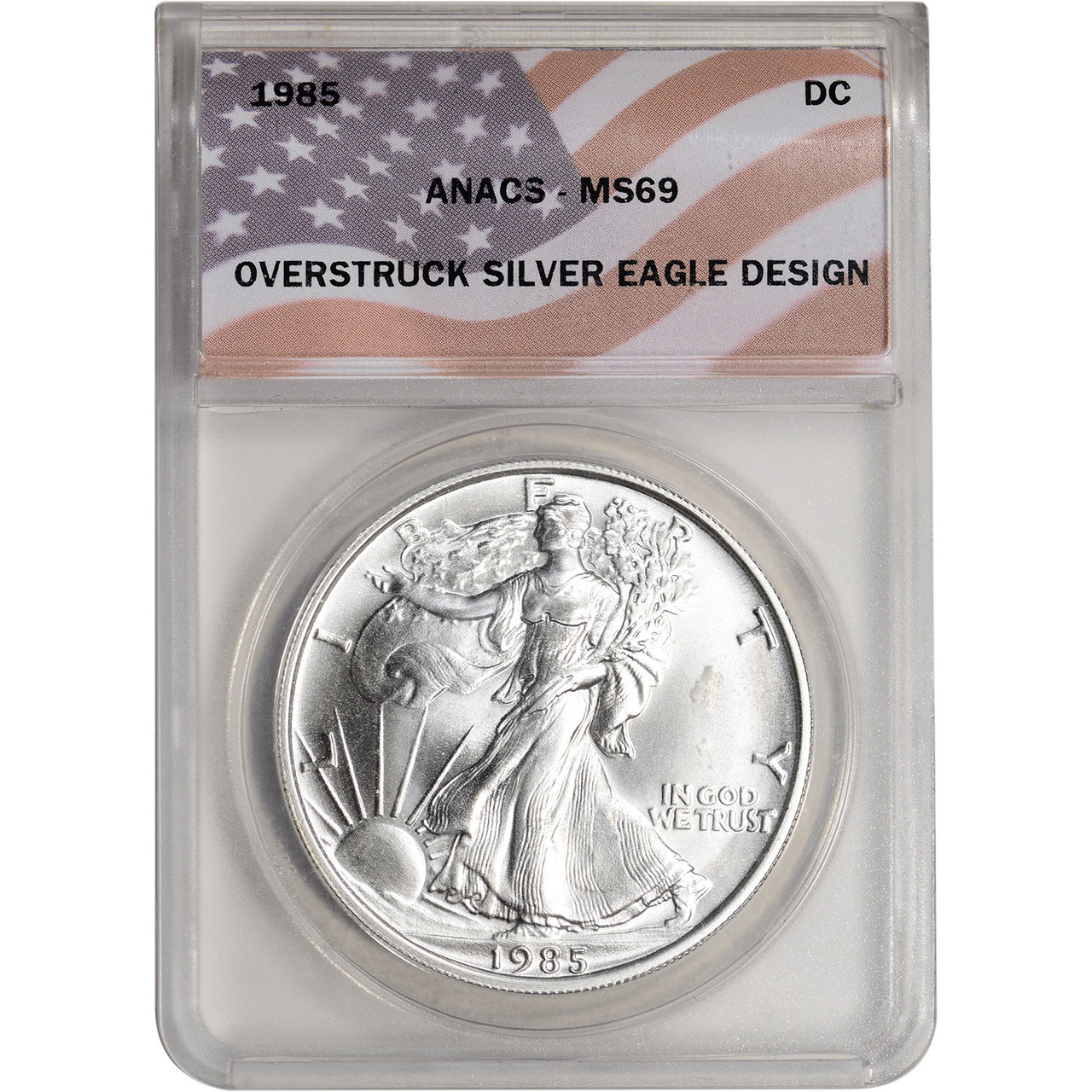 1985 Daniel Carr Overstruck Silver Eagle Design 1 oz Silver