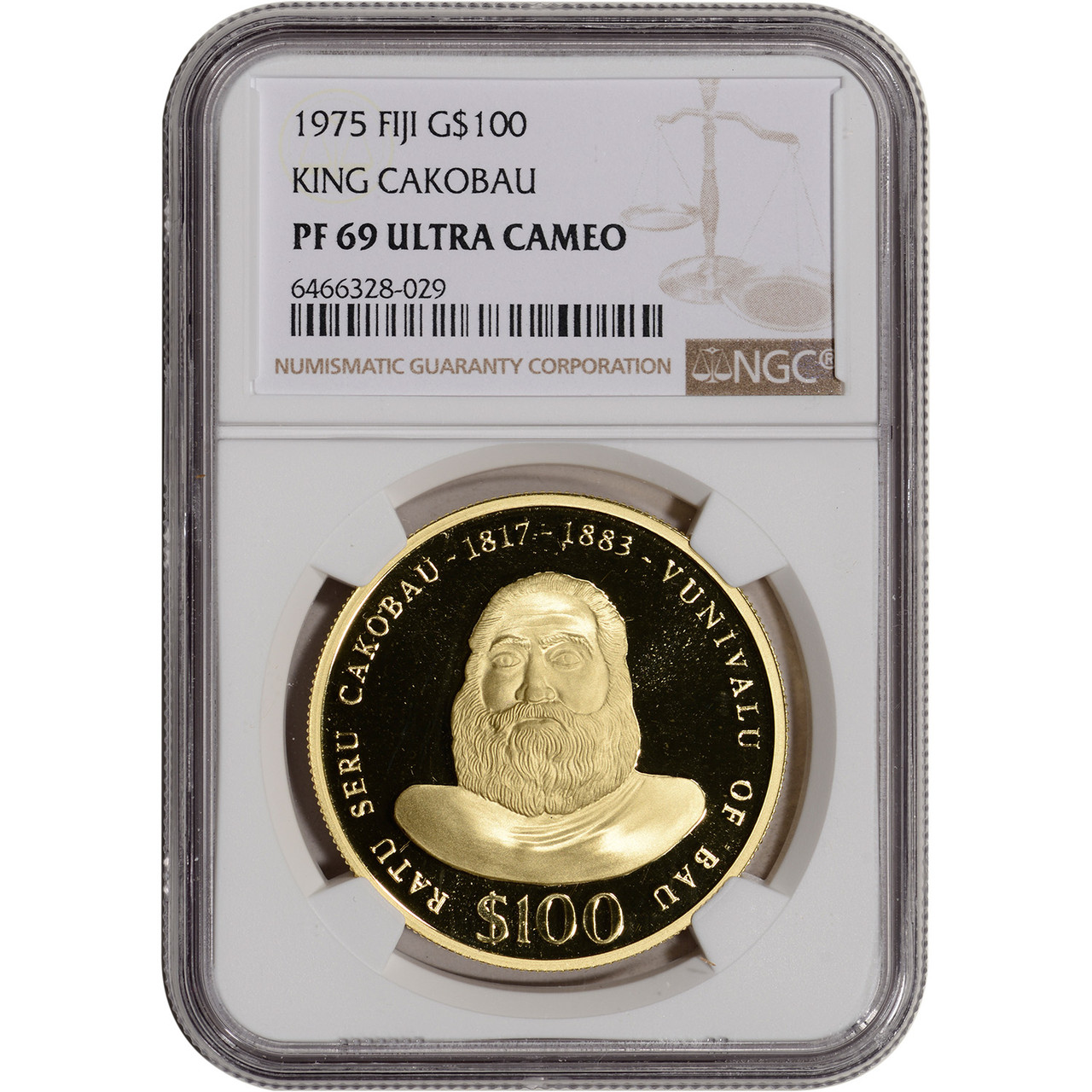 1975 Fiji Gold King Cakabau Proof $100 - NGC PF69 UCAM [WG-02789