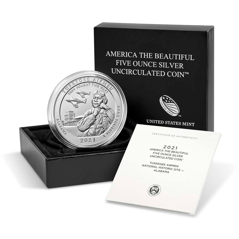 2021 P ATB Tuskegee Airmen Nat Site Silver Uncirculated Coin 5 oz