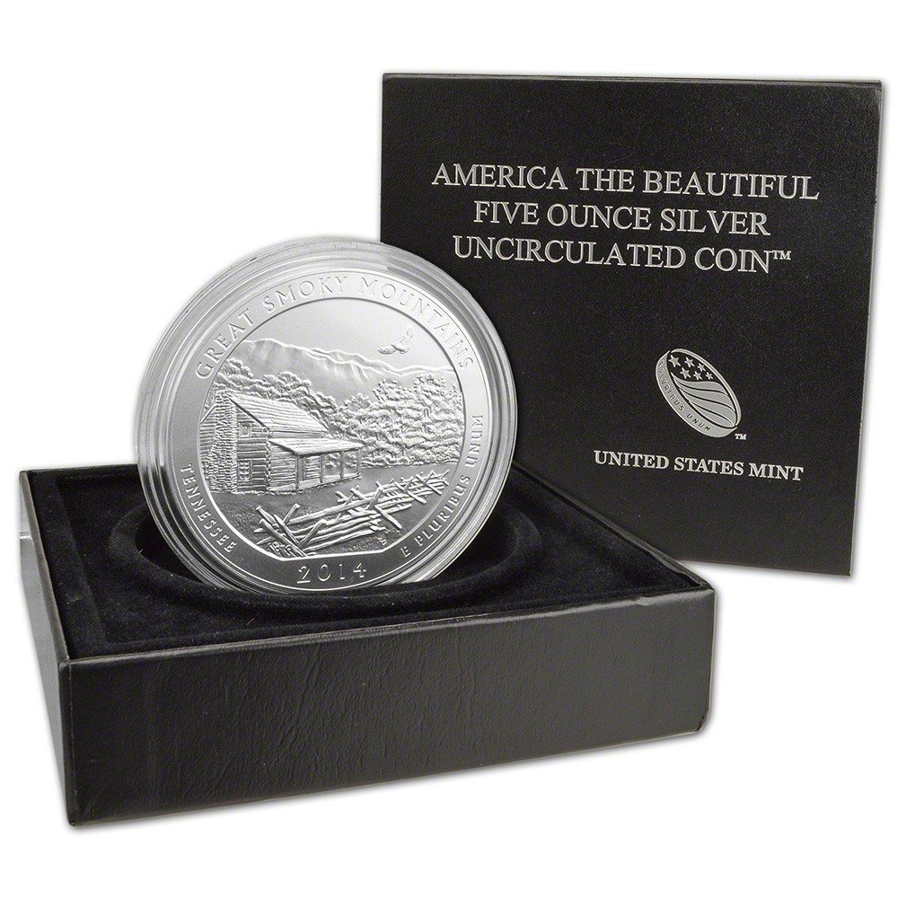 2014 P ATB Great Smoky Mountains Silver Uncirculated Coin 5 oz 25C