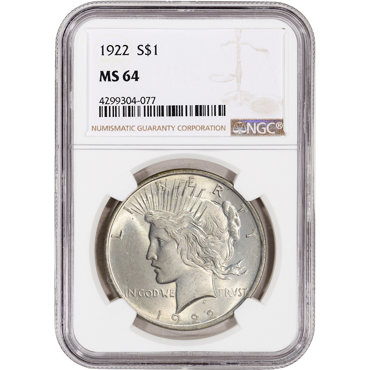 1922 US Peace Silver Dollar $1 - NGC MS64 [PEACE-22-N-MS64