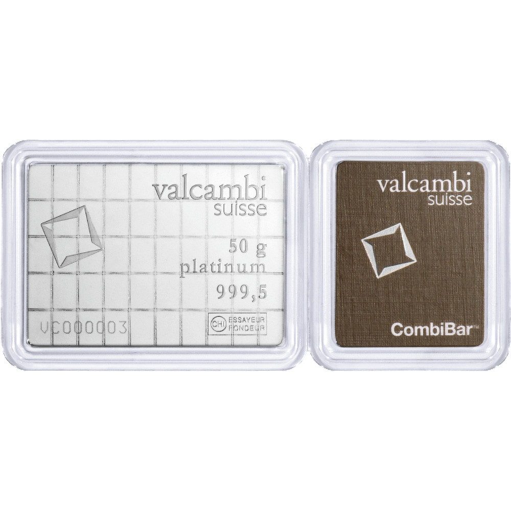 Valcambi 50x1 Gram Platinum CombiBar (1.6075 oz) with Assay Card