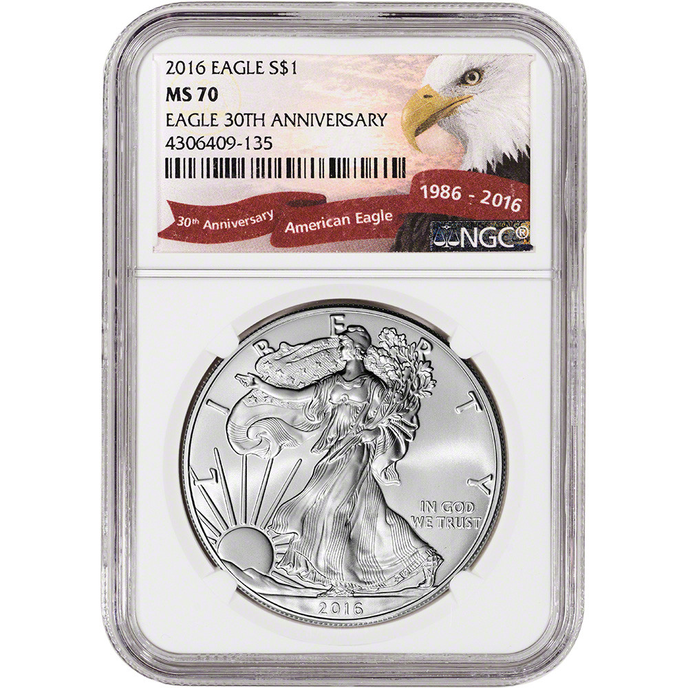 コレクション 2016 Silver Eagle 30th Anniversary MS70 2016 American Silver Eagle - NGC MS70 30th Anniversary Label [16