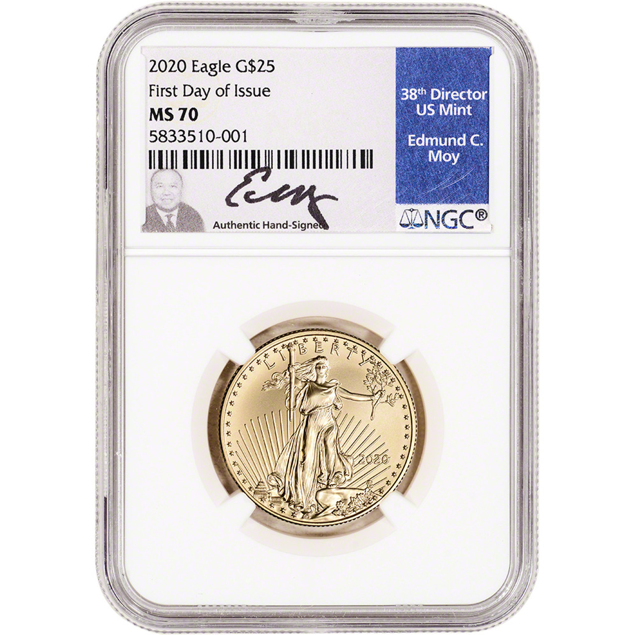 2020 American Gold Eagle 1/2 oz $25 - NGC MS70 First Day Issue Moy